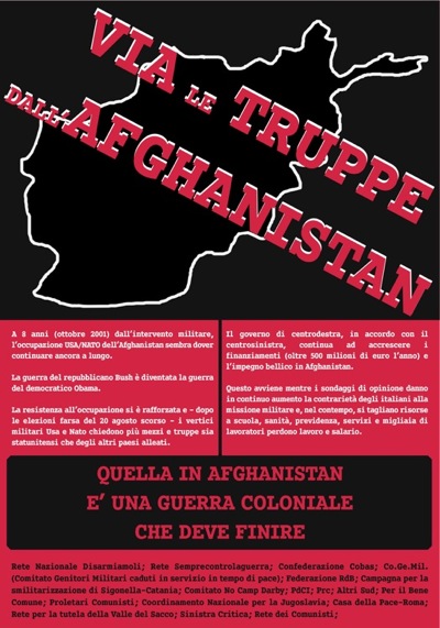 manifesto nazionale per il ritiro delle truppe dall'Afghanistan